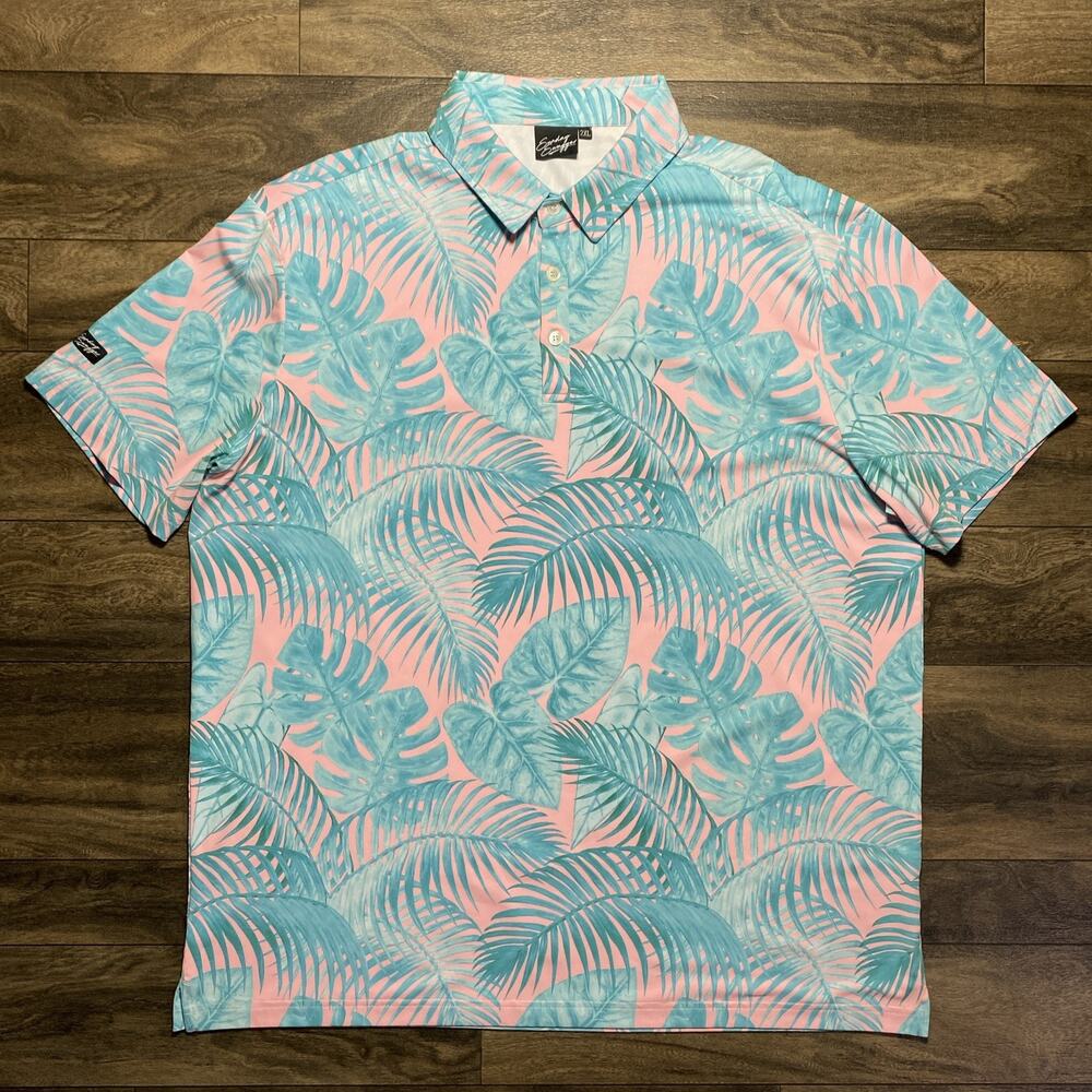 Sunday Swagger The Keys Golf Polo Men's 2XL Tropical Palm Leaf Performance EUC